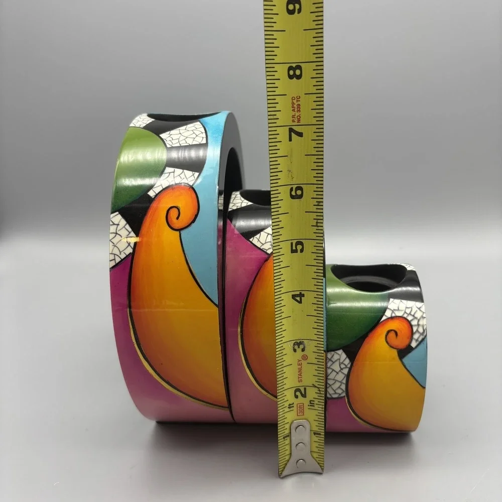 Art Deco Tea Light Candle Holders‎ Bright Colors Abstract Design Stackable